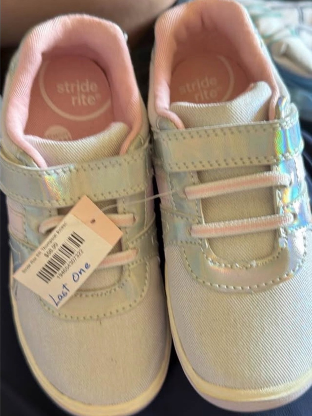 Stride Rite Girls' Iridescent White Sneakers with Pink Lining